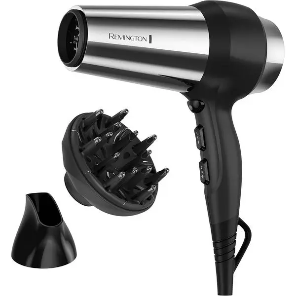 Remington Impact Resistant Hair Dryer, 1875W Ceramic Ionic | Shock-Absorbing Rubber Wrap for Durability, Diffuser and Concentrator Included, 3 Heat and 2 Speed Settings, Cool Shot Button