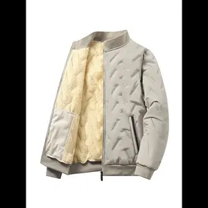 Stylish Men's Winter Warm Jacket with Cashmere Lining Regular Fit Polyester Coats Machine Washable Casual Sportswear Beige Grey Menswear Fleece Fleece Hoodie Zipper Long Sleeve