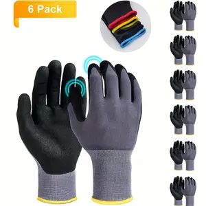 6 Pairs Nitrile Micro-Foam Non-Slip Gloves, Seamless Knit Nylon, Touchscreen Compatible, Suitable for Warehouse, Construction Machinery, Garden, Logistics, Automotive