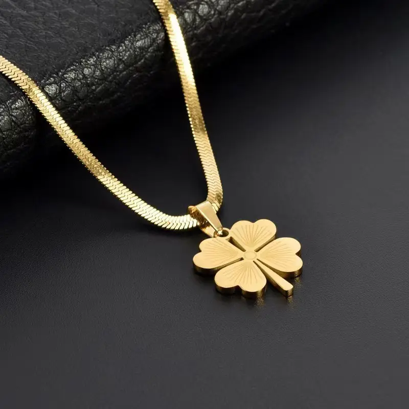 2PCs Chain Charm Necklaces - High-End Artistic Classic Luxury Titanium Steel Sweater Necklaces, Non-Fading Light Luxury Lucky Clover Necklaces, Artistic Necklaces