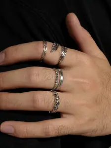 4 Piece Punk Style Wheat Leaf Ring Set, Adjustable Open Stackable Rings, Hollow Geometric Design, Simple Plain Pattern, All Seasons Jewelry