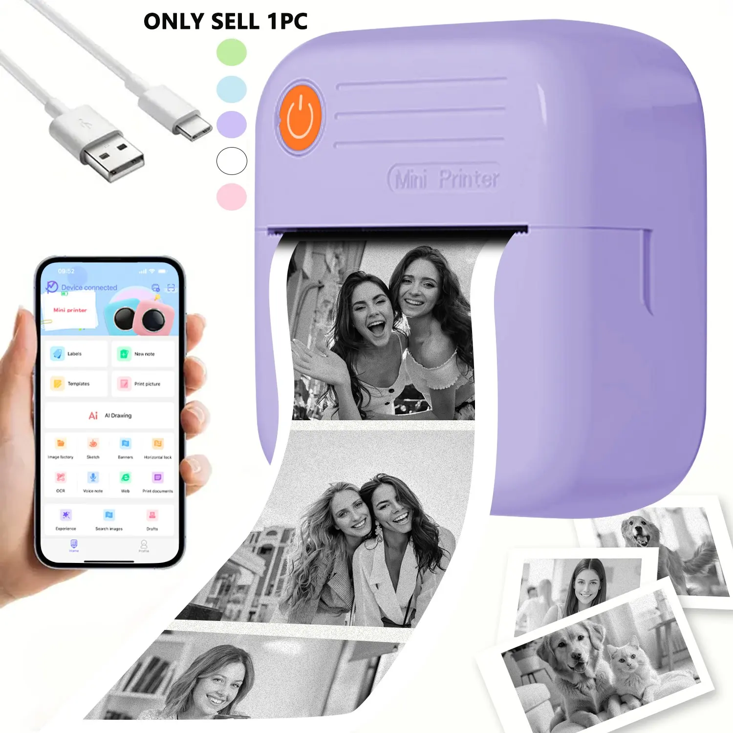 Mini Wireless Thermal Pocket Printer – Inkless Portable Printer for Notes, Gifts, Photos, Memos, To-Do Lists, Diaries & Journaling, Wireless Compatible with iOS & Android,for Students, Office, Home, Crafting & Scrapbooking