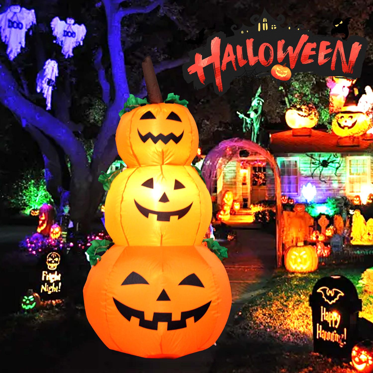 4 Ft Halloween Inflatables Pumpkin Outdoor Decoration with Built in Lights, Blow up Stacked Pumpkin Halloween Yard Decoration for Outdoor Indoor Home Garden Lawn Party Decor