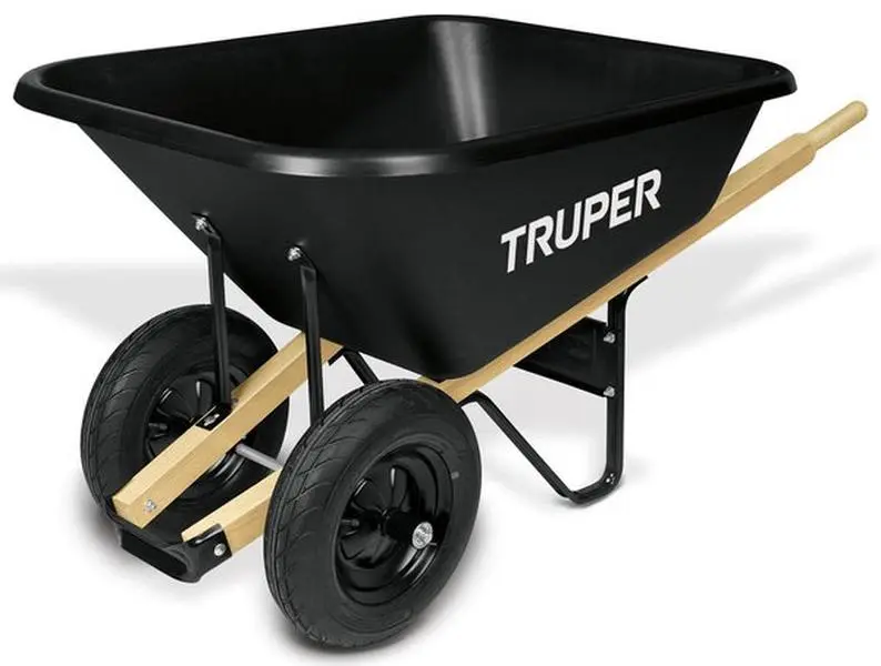 Truper Herramientas High Quality Wheelbarrow - 880133616, 33611 Model, 8 cu. ft., Dual Tire, Wood Handle, for Adult Lawn & Gardening, Leisure Use