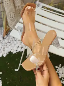 Women's Fashionable Transparent Clear High Heel Sandals, Elegant Square Toe Sandals for Party, Daily Clothing Decor for Women & Girls, Walking Shoes, Elegant Minimalist Sandals