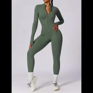 Women'sSolidZipUpLongSleeveSportsJumpsuit,CasualSportyJumpsuitforYogaGym,AthleticOnePieceOutfit,FitnessWomenswearClothes,OutfitsToHideTummyUk,WinterOutfits,GirlsGifts,TummyControl