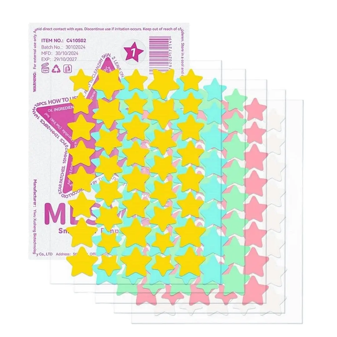 5Pcs Water Gel Acne Patch - 5 Color Smile-Star Pimple Patches Transparent Invisible Repair for Summer Outdoor Beach Pool Party Blend