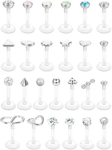 25PCS 16G Tragus Forward Helix Cartilage Earrings Studs Clear Labret Studs Lip Rings Monroe Piercing Jewelry
