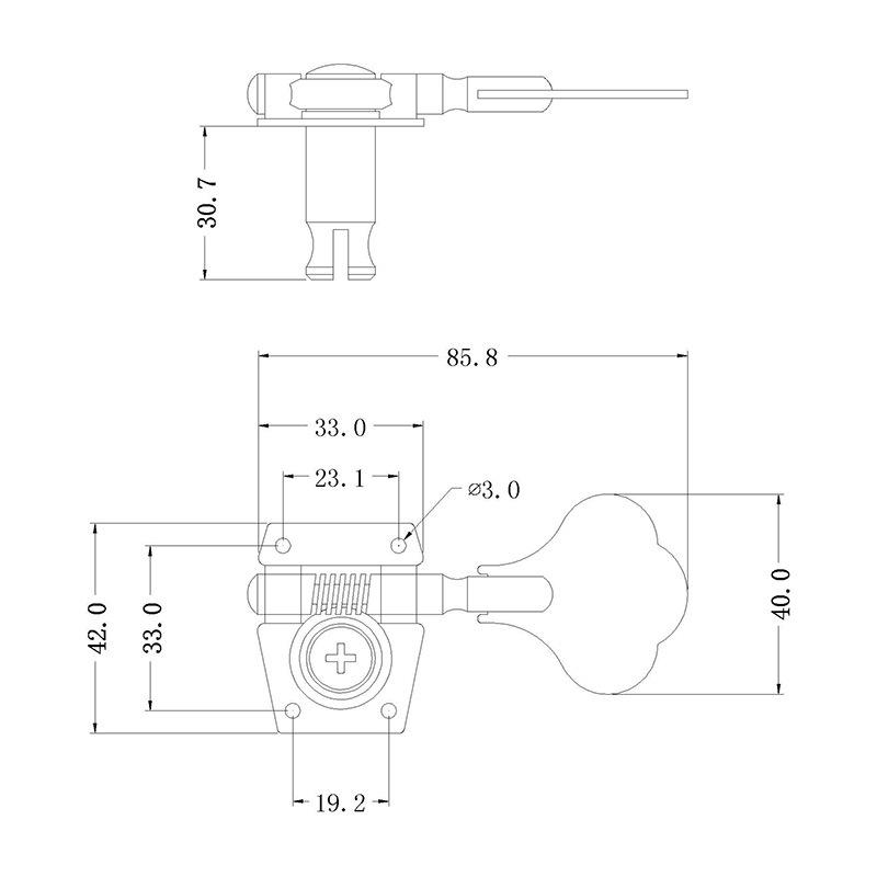 Bass Keys Open Gear Large Post 4-in-line Set for Bass Guitar Tuners