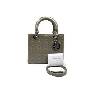 Pre-owned Dior FRANCE Shoulder Bags H1 Lady Medium Mustard Green (Five Grids) Patent Leather Daifei Bag H17533