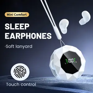 Ultra Thin Mini Invisible Wireless Bluetooth Earbuds, Sleep Friendly Headphones with Diamond-Cut LED Charging Case & Lanyard, Bluetooth 6.0 HD Stereo Comfort Fit for Office Work & Daily Use