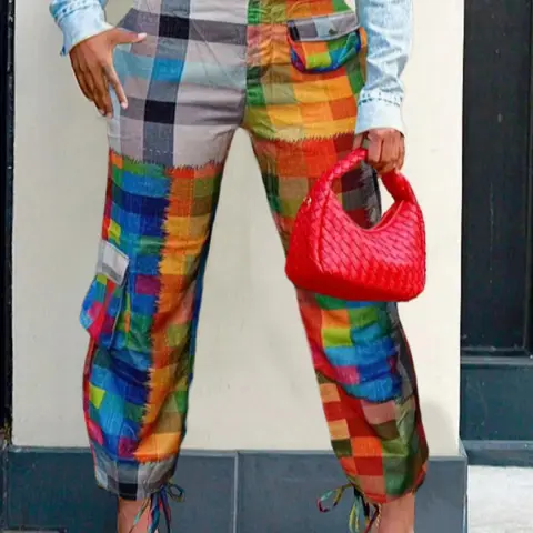 Women's Plaid Print Fashion Drawstring High Waist Pants, Casual Comfy Baggy Loose Vibe Pocket Trousers for Daily Wear, Ladies Casual Style Bottoms for All Seasons, Pants for Women, Womenswear, Casual Chic Trousers, Boho Casual Trousers