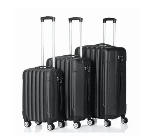 3-in-1 Large Capacity Travel Suitcase Set, Durable ABS+PC Hardshell Luggage with Wheels, Black (20"|24"|28")