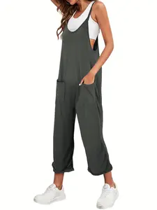 Women's Solid Color Minimalist Fitted Jumpsuit, Casual Jumpsuit for Spring & Fall, Women's Jumpsuit for Daily Wear