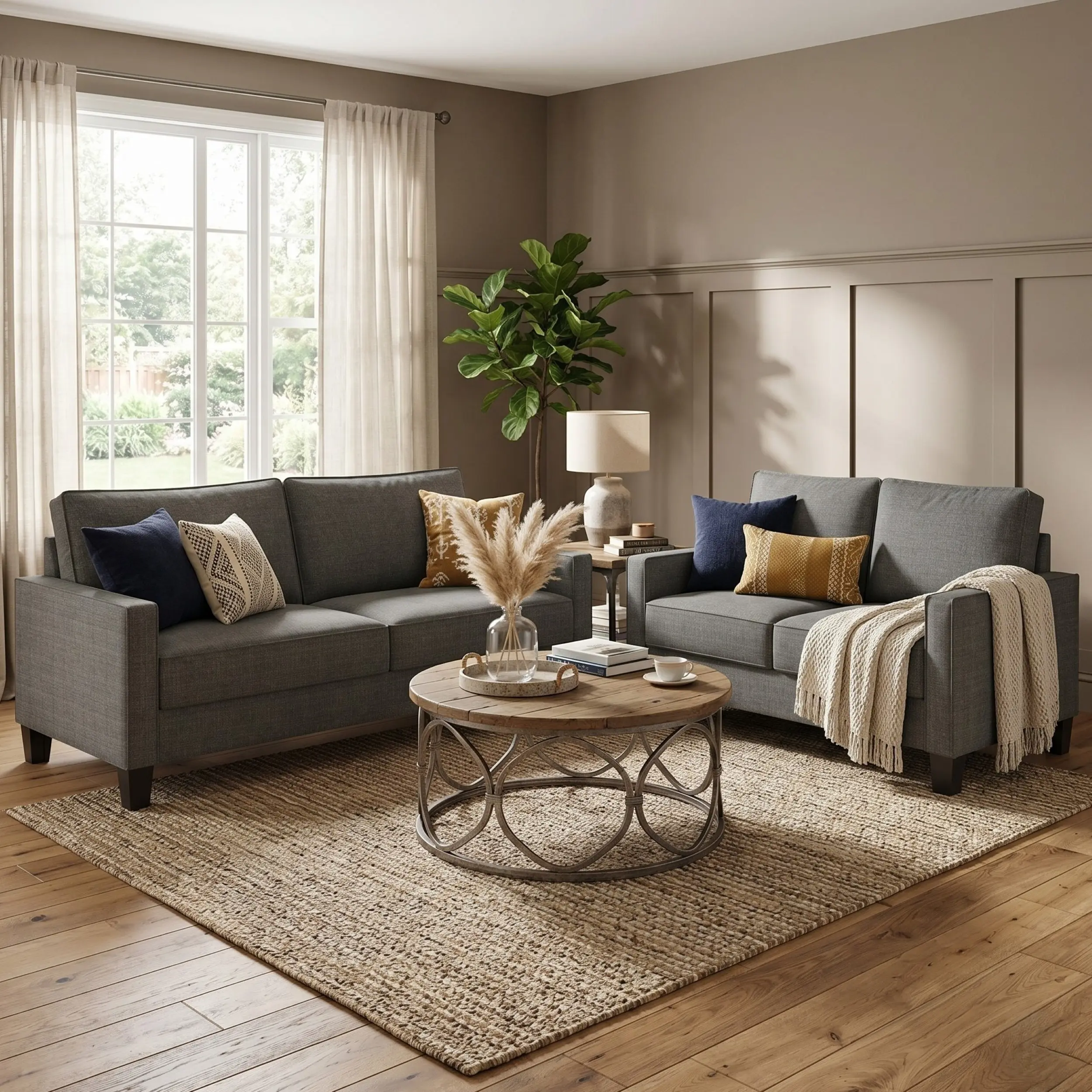 Favorer Marcia 2-Piece Traditional Living Room Set - Square Arm 3-Seater Sofa & Matching Pair Loveseat, Wood Black Legs, Modern Upholstery, 73.6"(l)x31.1"(w)x33.5"(h), Assembly Required, Indoor Living Room Decor