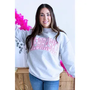 Gingham Nebraska Applique Mockneck Sweatshirt