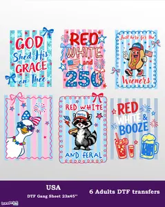 4th of July DTF Gang Sheet, 23x45 in. USA Heat transfers