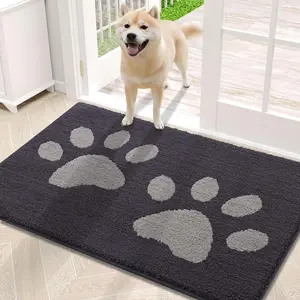 PetSafe Dog Door Mat for Muddy Paws Absorbent Dirt Trapper Washable Indoor Doormats Non Slip Low Profile Mud Mat for Dogs Front Entrance Doormat for Inside Floor 30x20 Inches Dark Grey with Paw Print Design