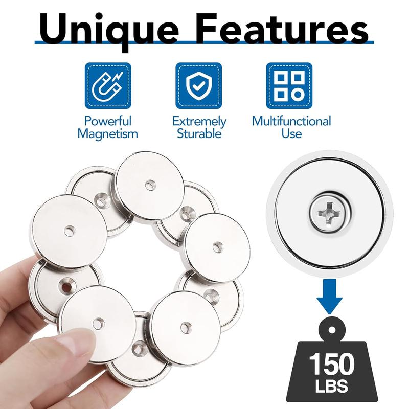 Strong Neodymium Cup Magnets, Waterproof, Rare Earth, 150lb+ Pull Force, Silver, 6 Pack with Screws for Wall Mounting, Hanging, Lifting Tools Strong Neodymium Cup Magnets, Waterproof, Rare Earth, 150lb+ Pull Force, Silver, 6 Pack with Screws for Wall Mounting, Hanging, Lifting Tools