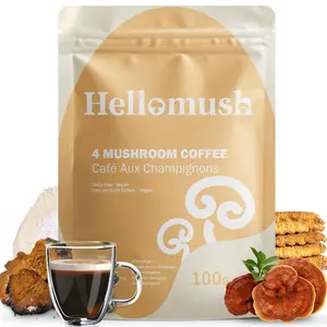 Hellomush Organic Instant Mushroom Coffee with Lions Mane, Reishi, Chaga and Cordyceps Coffee, Adaptogen Drink for Greater Energy, Better Digestion, and Gut Support 28 Servings 3.52 oz