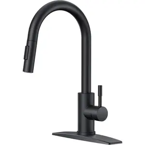 FORIOUS Black Kitchen Faucet with Pull Down Sprayer, High Arc Modern Classic Sin