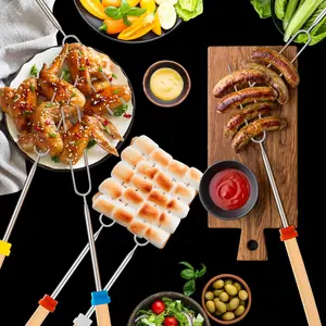 Marshmallow Roasting Sticks, Telescoping Smores Sticks for Open Fire Pit, 32 Inch Long Marshmallow Toasting Barbecue Forks S’mores Skewers for Campfire Camping Hotdog Hot Dog Bonfire Grill, 5 Pack Set Utensils Stainless Handles Metal Plastic Rotating