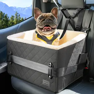 [5-year warranty] PETSFIT Dog Car Seats for Small Dogs, Soft Foam Dog Booster Seat with Patented Safety Buckles, Storage Pockets and Detachable Clip-On Safety Leash, Dog Car Seat for Medium Dogs 30 LBS
