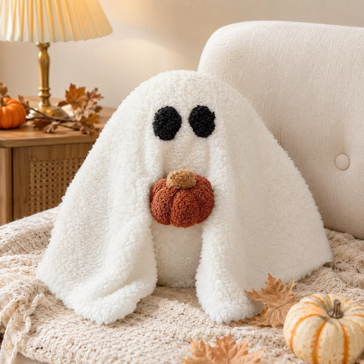 2026 New The Ghost Pillow with Pumpkin, Ghost Plush,Ghost Shaped Pillow, The Ghost with Pumpkin Pillow, 12in Spooky Halloween Ghostly Plush Pillow