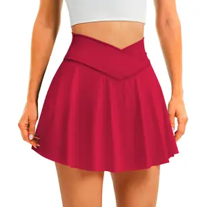 DLOODA Women's High-Waisted Crossover Athletic Skorts with Pockets, Elastic Waist Skorts, Built-In Shorts for Tennis, Golf, High-Waisted Fit tiktokshopspringglowup,summervibes