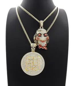 69 Medal & Saw Cubic Zirconia Iced Hip Hop Pendant & 4mm 20" 24" Cuban Chain 2 Necklace Set Fashion Jewelry