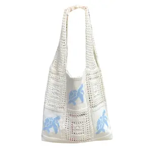 SHEIN Vintage-Style Knitted Bag — Hollow-Out Turtle Weave, Niche Design, Large Capacity, Travel Shoulder Bag