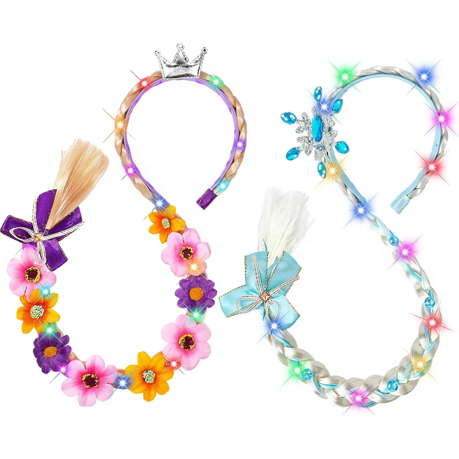 Light Up Princess Braided Wigs, Princess Accessories Wig Headbands for Girl