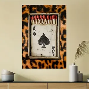 1 Piece Vintage Leopard Print Matchbox and Playing Cards Wall Art Poster - Modern Classic Decorative Canvas Print Artwork, Unframed Vertical Version Decoration, Suitable for Living Room, Bedroom, Kitchen, Bathroom - Housewarming Gift, Bedroom Decoration