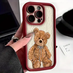 Brown teddy bear illustration, stain-resistant, stylish, trendy, compatible with iPhone 11/12/13/14/15/16/17/X/XS/XS Max/16E/12/13 Mini. It is the perfect holiday gift for friends, family, or yourself.
