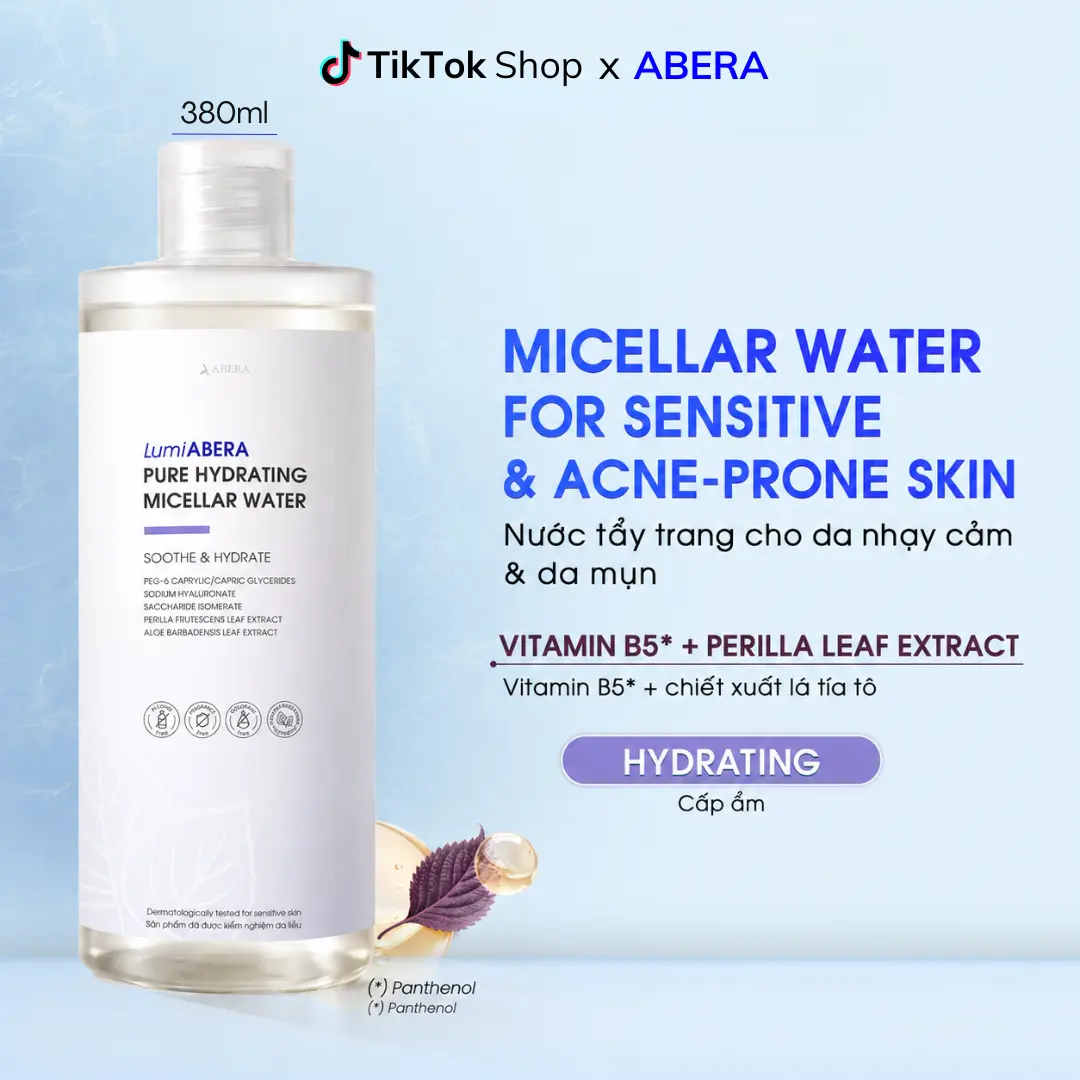 [GIFT] LumiABERA Hydrating Micellar Water FULSIZE 380ml - Sodium Hyaluronate & Panthenol - For Dry & Sensitive Skin
