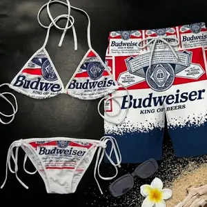 Vintage Budweiser Beer Swimwear Set, String Bikini and Shorts Couple All Size PRG