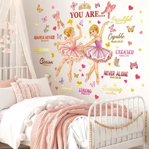 2Pcs/Set (3090cm2pcs) Inspirational Quotes Ballet Girl Self-Adhesive Wall Stickers Wall Decor for Girls Room