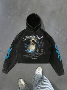 Unisex Loose Fit Hoodie Jacket, Casual Youth Anti-Fashion Design, Multifunctional Fashion Piece, Cartoon Pattern, Long Sleeve