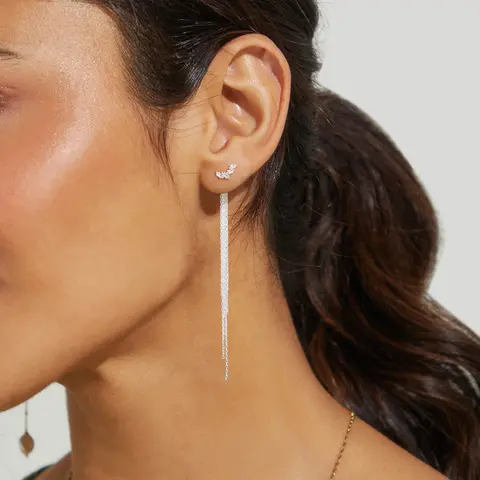 Tewiky 14K Gold/Silver-Plated Tassel Threader Zircon Earrings for Women, Dainty Long Dangle Drop Chain, Elegant Hypoallergenic Jewelry for Wedding, Trendy Bridesmaid Gift or Everyday Wear For Valentine's Day gifts