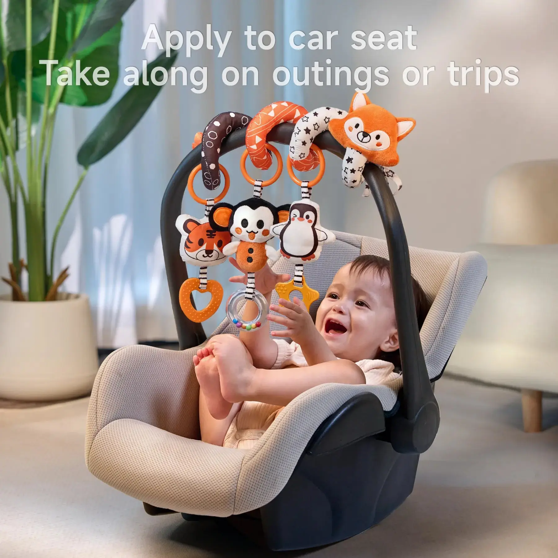 TUMAMA KIDS Car Seat Toy Spiral Hanging Rattle Sensory Toy for Newborns & Infants, Playpen, Stroller, Crib, Nursery Activity, Cute Fox Design