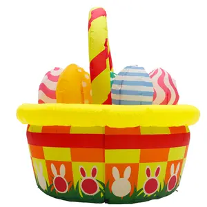 Easter Inflatable Basket Festive Decoration Ornaments with LED Colorful Eggs, Party Garden Lawn Indoor Outdoor Decor, Ca Prop 65 Compliant
