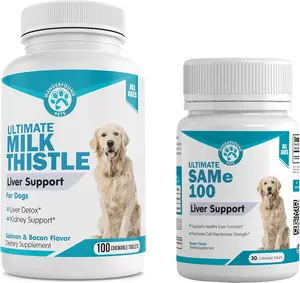 Wanderfound Pets Daily Wellness Chewable Supplement Bundle for Dogs, Milk Thistle & SAMe100 Formula, Bacon & Salmon Flavor