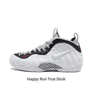 White Molded Foam Shell Mid Top Basketball Sneakers Black Mesh Collar Red Mini Logo Pull Loop Design Padded Ankle Performance Trainer Unisex For Sports Street Daily Matching