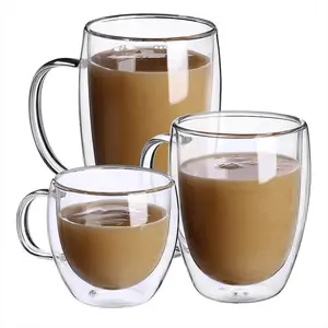 Double Layer Glass Coffee Cup with Handle, Temperature Control, Ideal for Espresso, Milk, Iced Coffee, Cappuccino, Cold Hot Drinks, Gift Set, Coffee Glasses