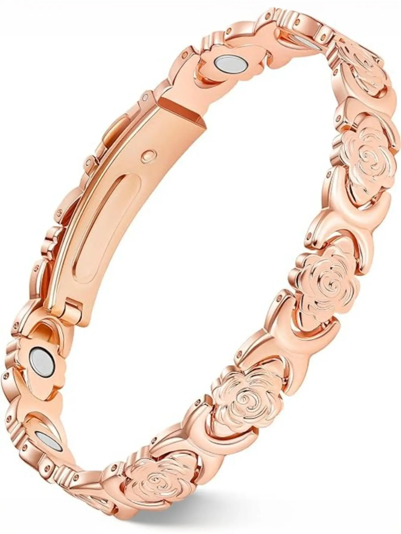 Copper and rose gold women's bracelet, super magnetic women's bracelet, flower-shaped jewelry gift, a gift for your girlfriend, includes a regulator, Flower Design Bracelet, Exquisite Bracelet