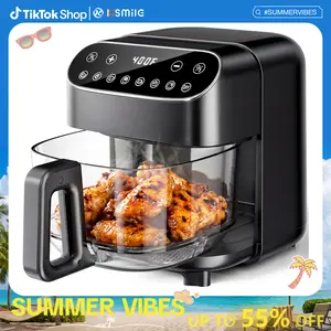 Kismile 5 Quart Visible Glass Air Fryer, Kitchen Air Fryer, 8 Smart Preset Modes, High Borosilicate Clear Basket, Non-Toxic & PFSA-Free, Dishwasher Safe, Perfect for Whole Chicken, Wings, Fries,Steak & More