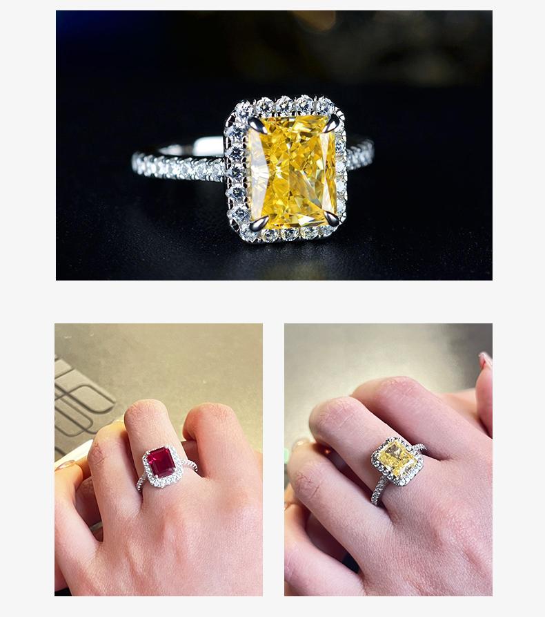 [Venus Jewelry] Lab Created Gemstone Silver 925 Rectangular chamfered personality simple ring