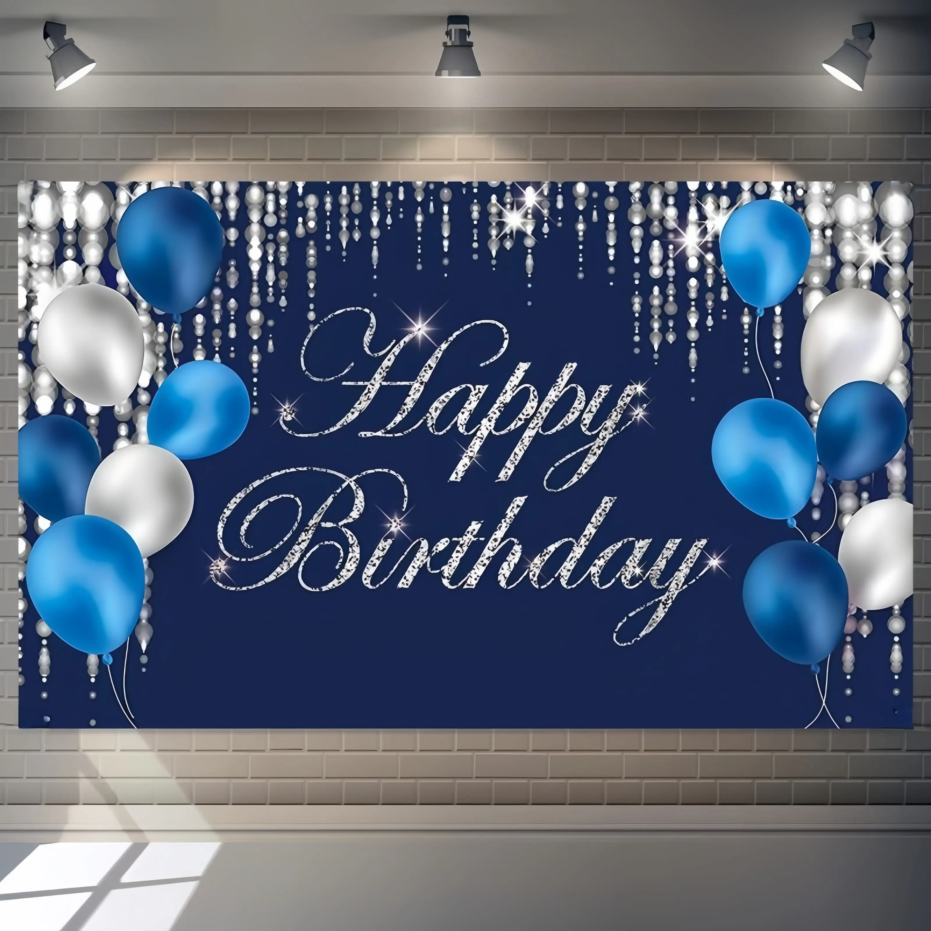 1pc Navy Blue & Silvery Letter Print Birthday Backdrop Banner, 5x3ft Polyester Party Decor, No-Electricity Featherless Photo Studio Background for Youngsters’ Home & Festive Anniversaries,summerwins
