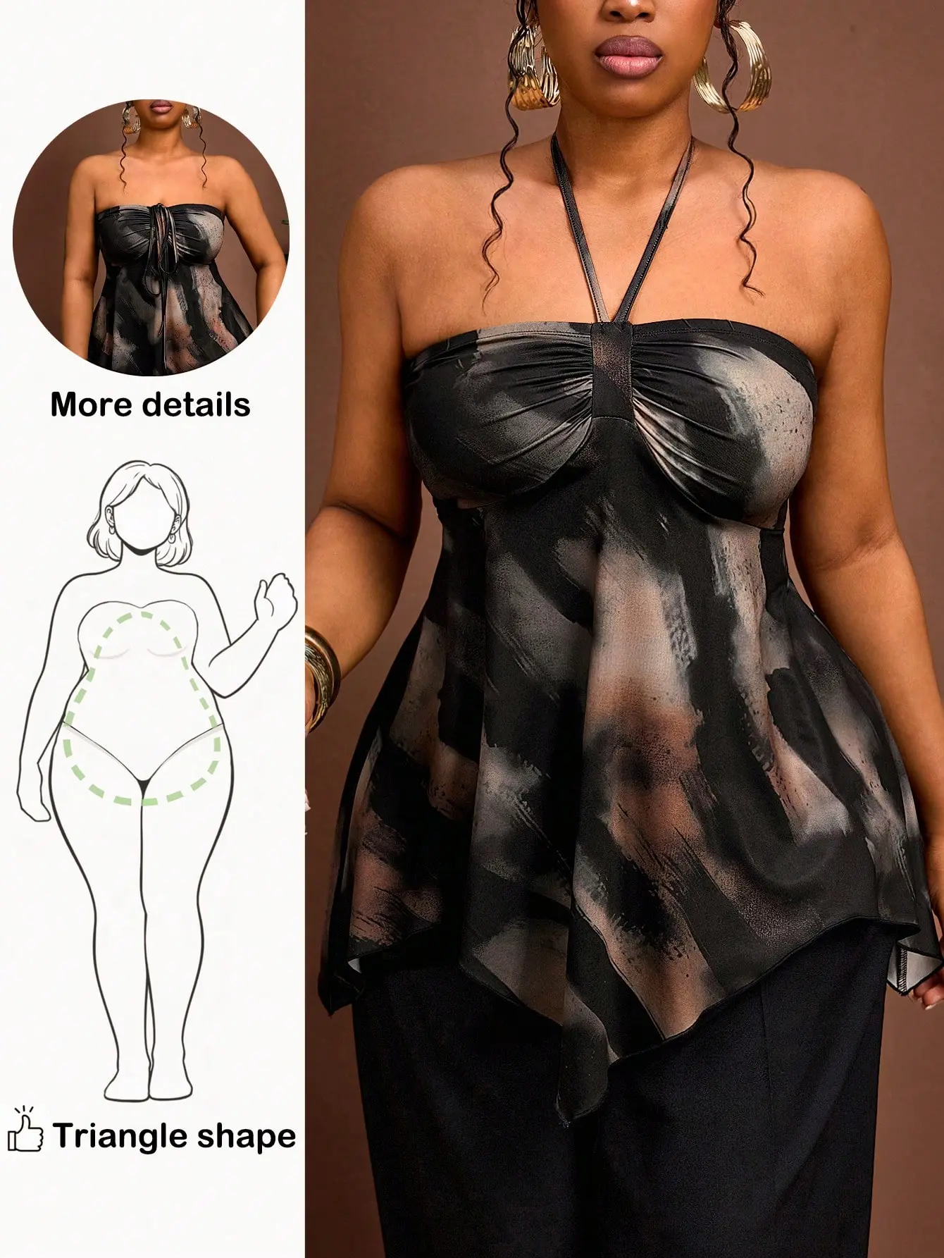VYNCE Black Plus Size Women Tie Halter Ruched Top Casual Summer Going Out Trendy Vacation Beach Wear Everyday Fashion