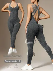 Women's Tight-Fitting Sleeveless Dress, Matte Backless Cross-Strap Fashion Yoga Jumpsuit, Stylish Casual Wear for All Seasons, All Season Activewear, Compression Jumpsuit